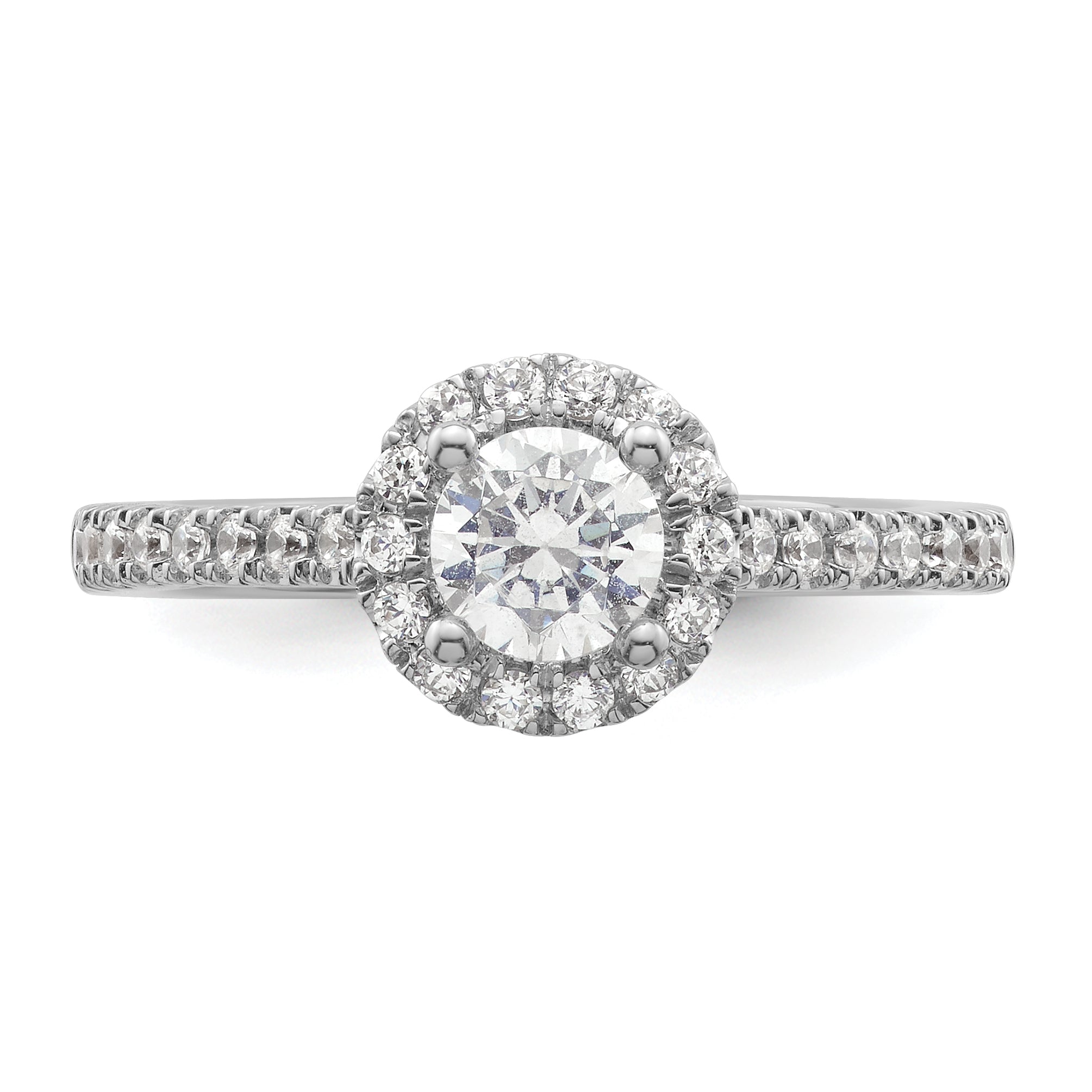 14K White Gold Round Simulated Diamond Halo Engagement Ring