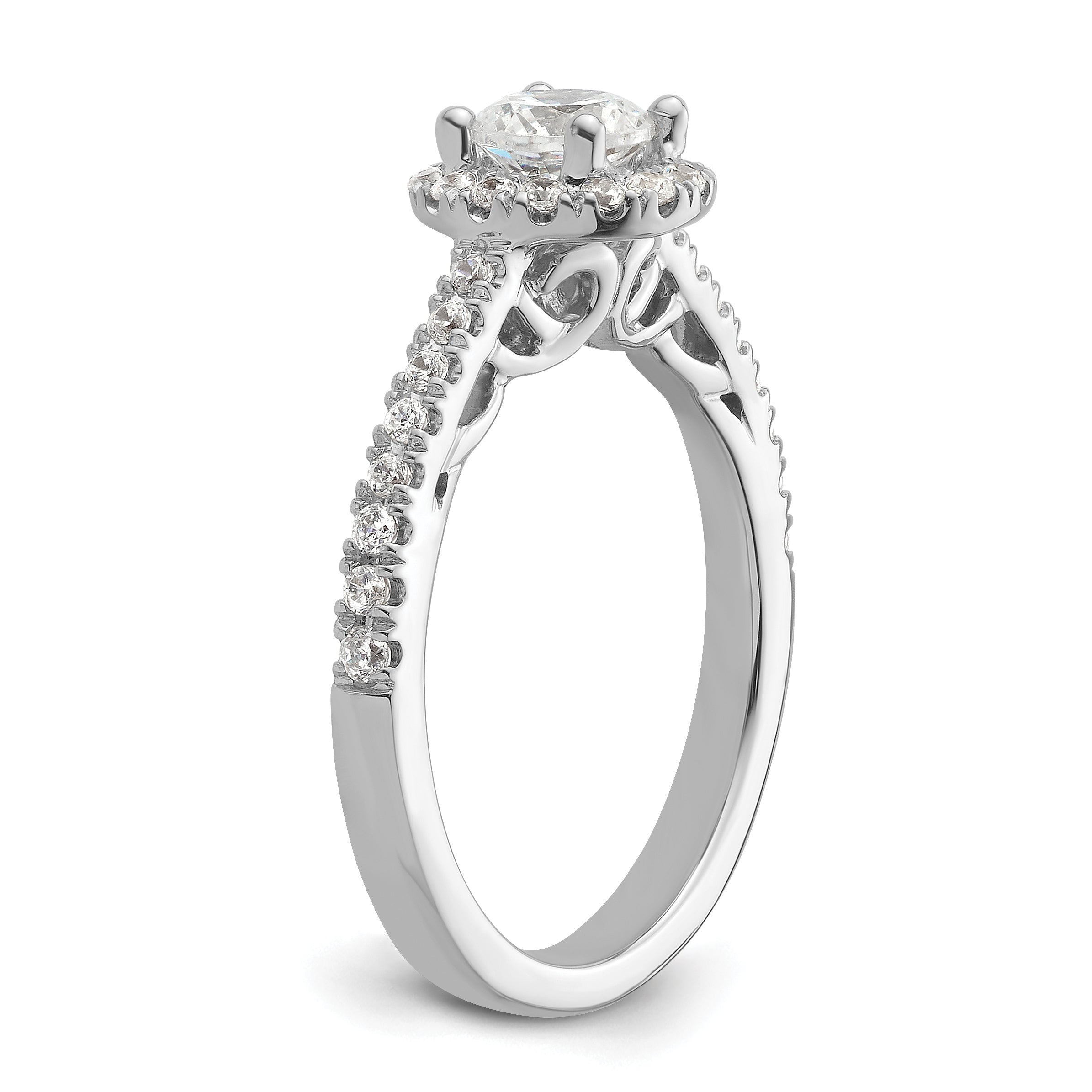 14K White Gold Round Simulated Diamond Halo Engagement Ring
