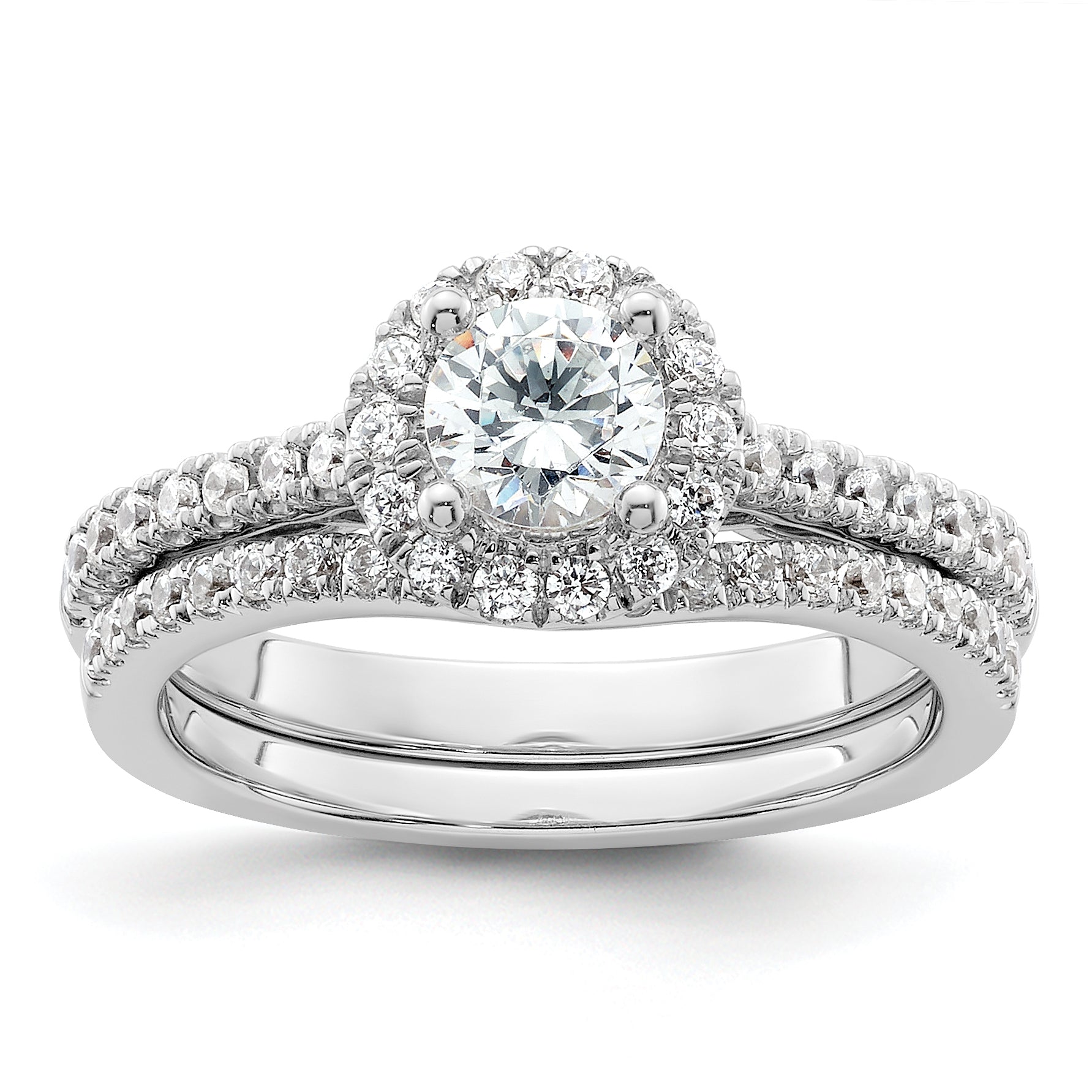 14K White Gold Round Simulated Diamond Halo Engagement Ring