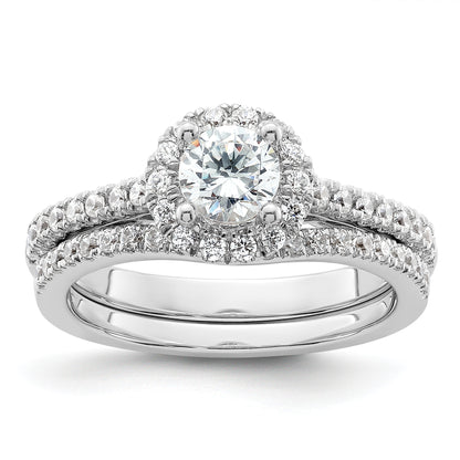 14K White Gold Round Simulated Diamond Halo Engagement Ring