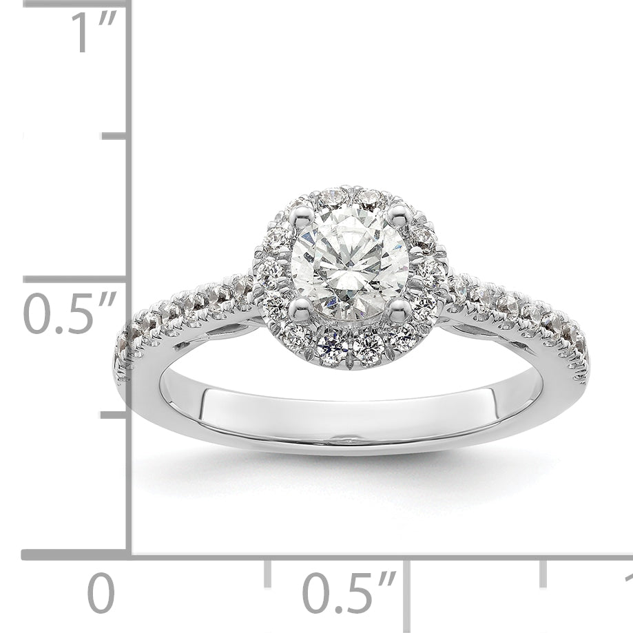 14K White Gold Round Simulated Diamond Halo Engagement Ring