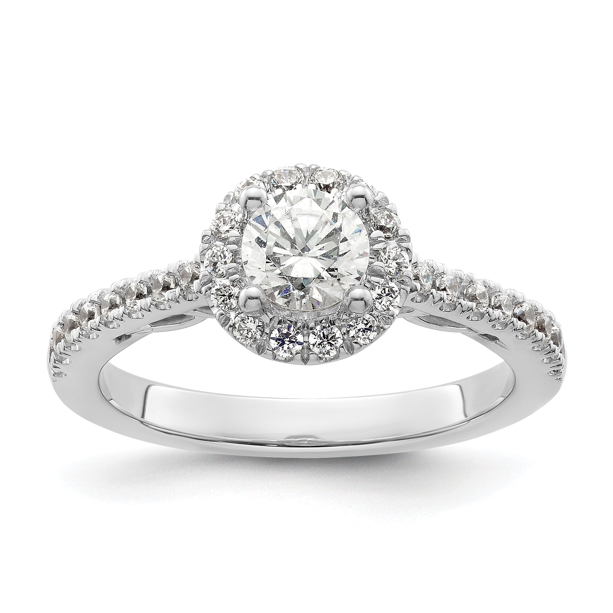 14K White Gold Round Simulated Diamond Halo Engagement Ring