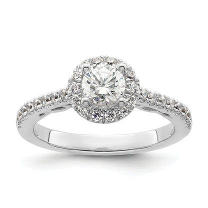 14K White Gold Round Simulated Diamond Halo Engagement Ring