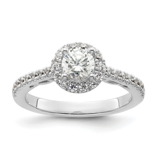 14K White Gold Round Simulated Diamond Halo Engagement Ring