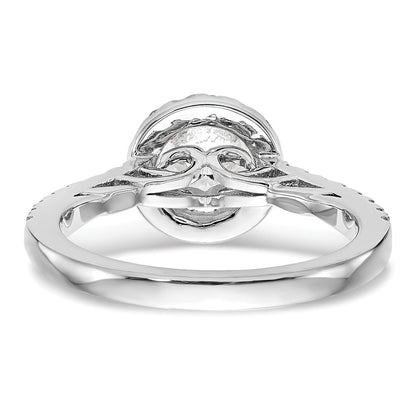 14K White Gold Round Simulated Diamond Halo Engagement Ring