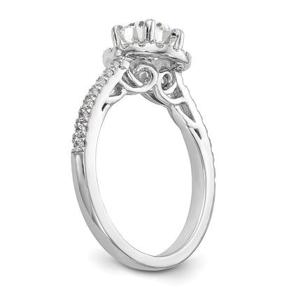 14K White Gold Round Simulated Diamond Halo Engagement Ring