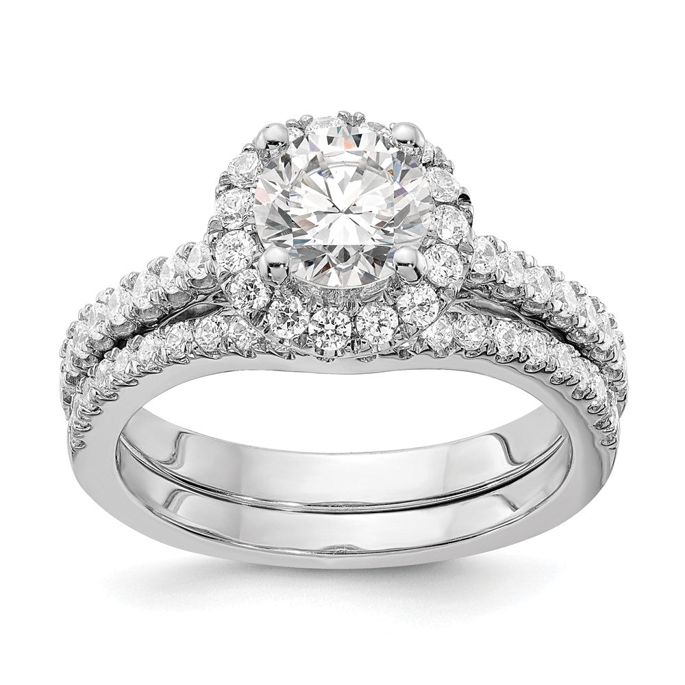 14K White Gold Round Simulated Diamond Halo Engagement Ring