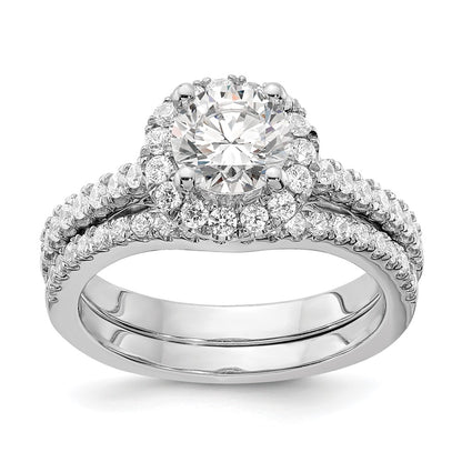 14K White Gold Round Simulated Diamond Halo Engagement Ring