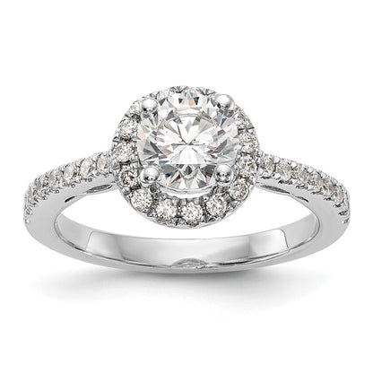 14K White Gold Round Simulated Diamond Halo Engagement Ring