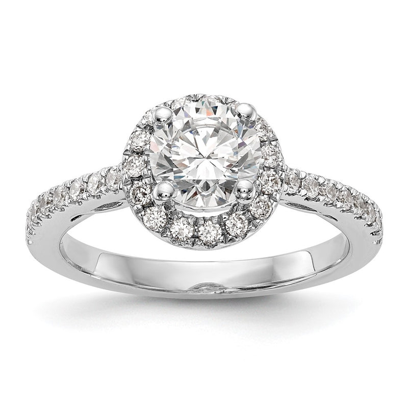 14K White Gold Round Simulated Diamond Halo Engagement Ring