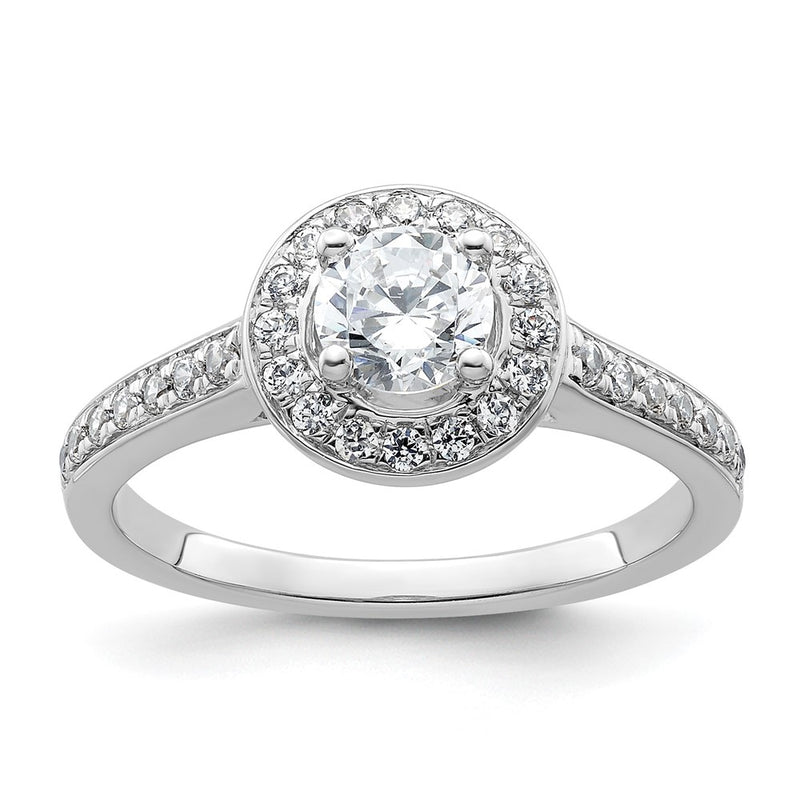 14K White Gold Round Simulated Diamond Halo Engagement Ring
