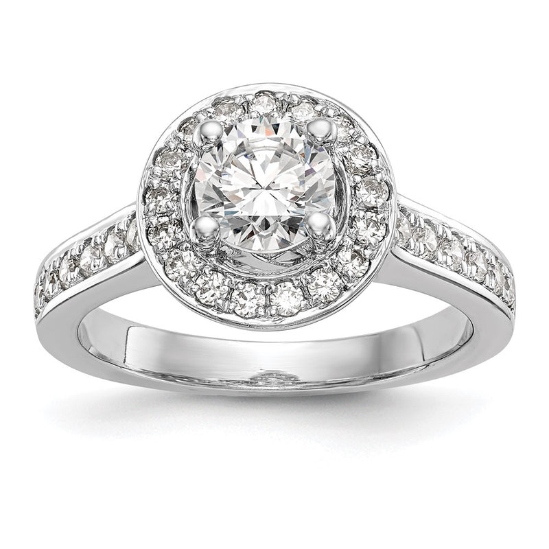14K White Gold Round Simulated Diamond Halo Engagement Ring