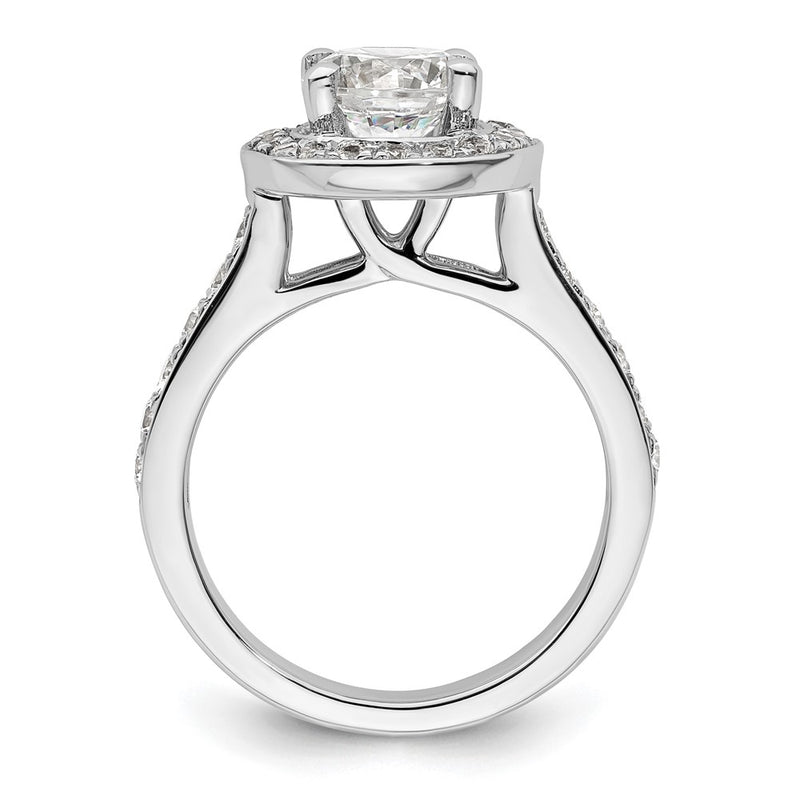 14K White Gold Round Simulated Diamond Halo Engagement Ring