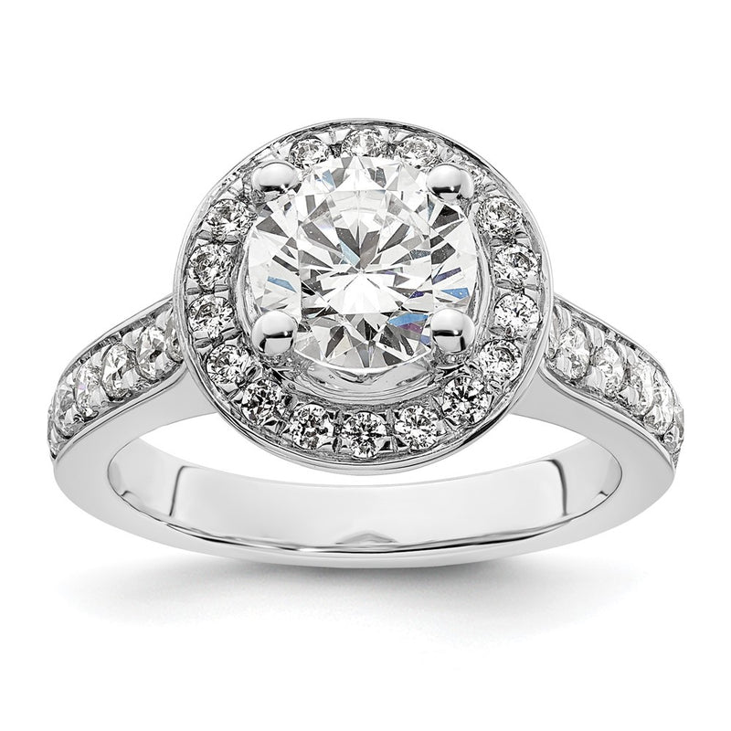14K White Gold Round Simulated Diamond Halo Engagement Ring