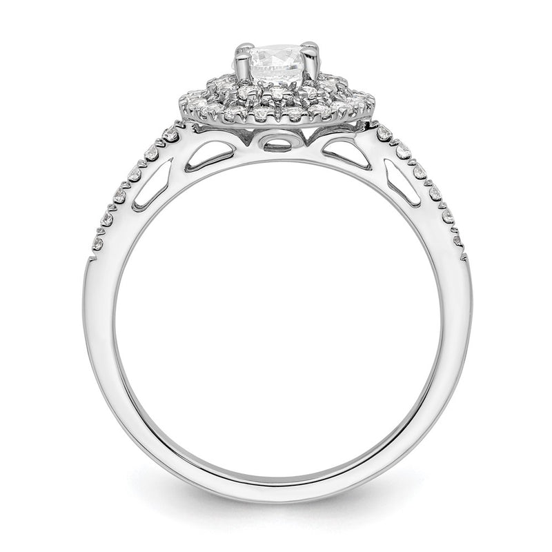 14KW Round Simulated Diamond Double Halo Engagement Ring