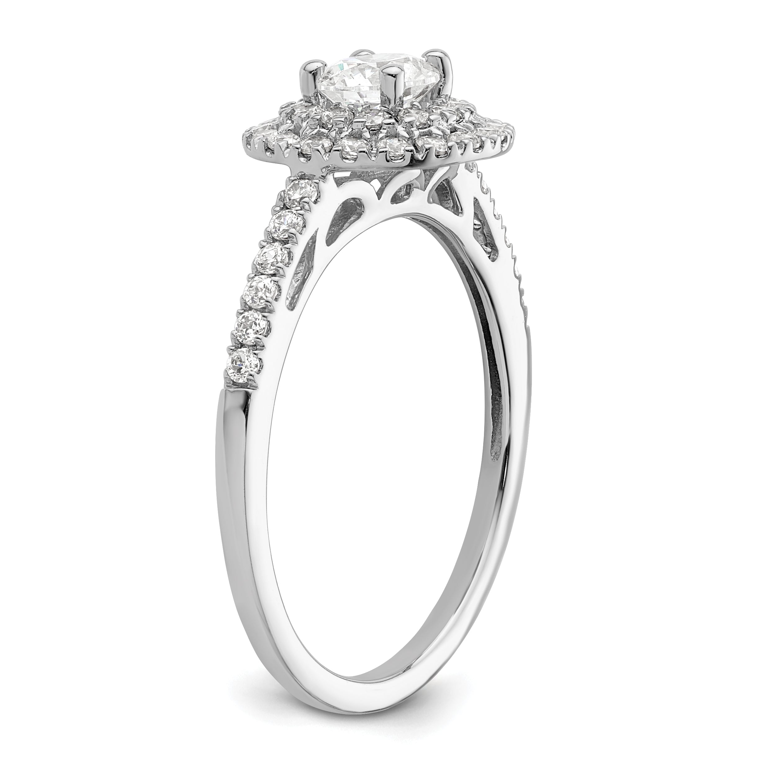 14KW Round Simulated Diamond Double Halo Engagement Ring