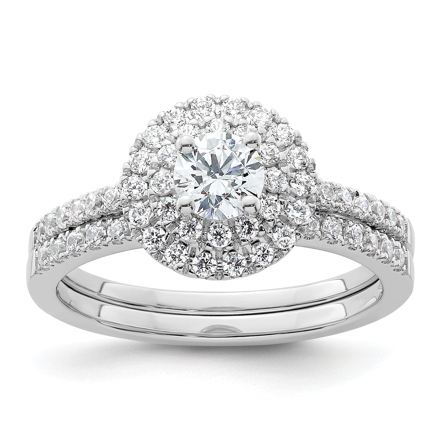 14KW Round Simulated Diamond Double Halo Engagement Ring