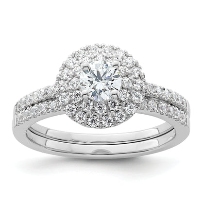 14KW Round Simulated Diamond Double Halo Engagement Ring