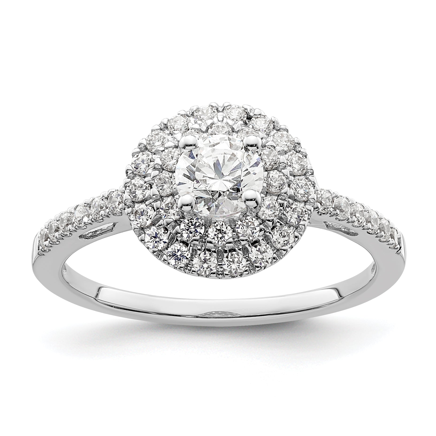 14KW Round Simulated Diamond Double Halo Engagement Ring