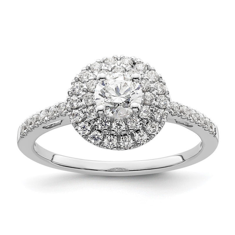 14KW Round Simulated Diamond Double Halo Engagement Ring