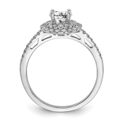 14KW Round Simulated Diamond Double Halo Engagement Ring