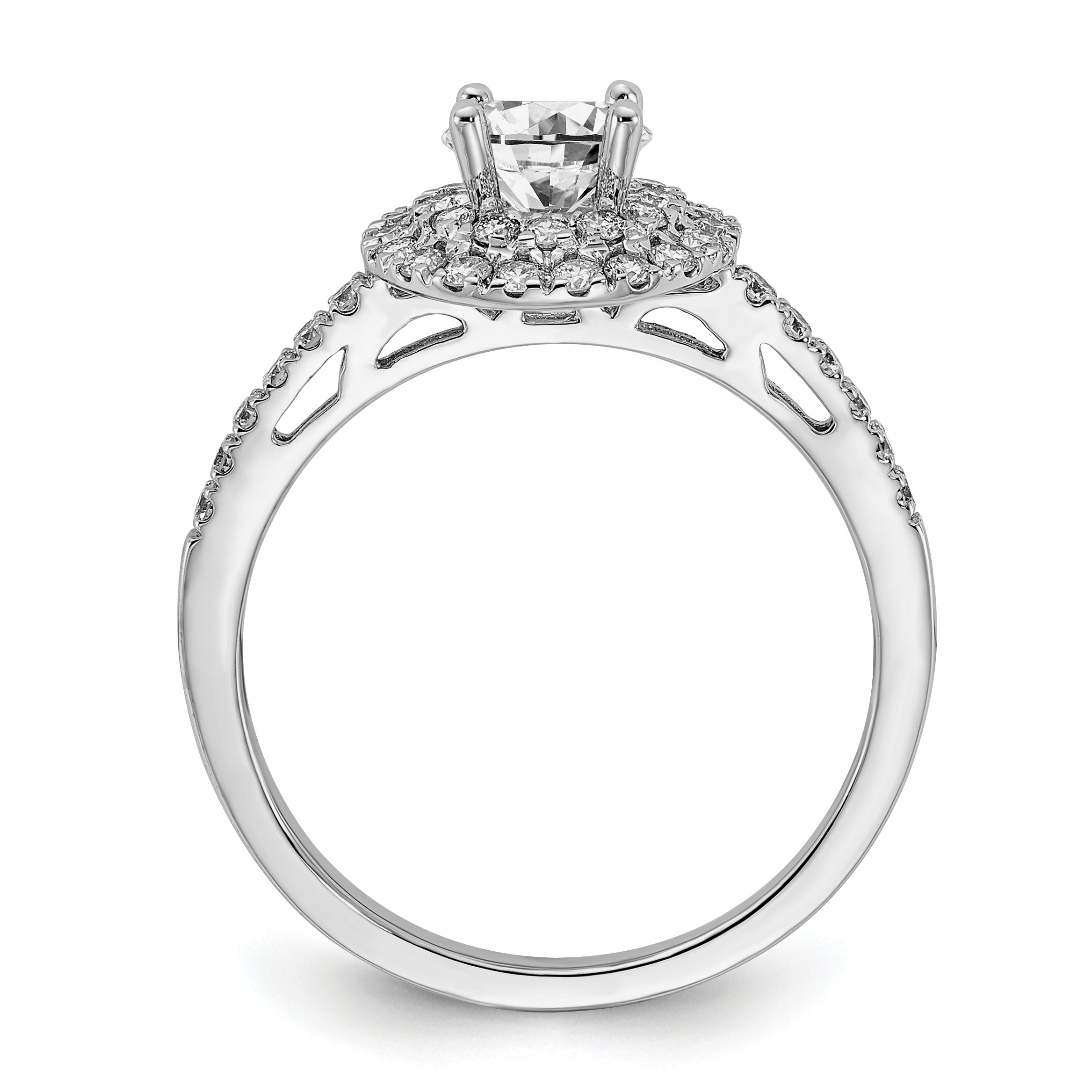 14KW Round Simulated Diamond Double Halo Engagement Ring