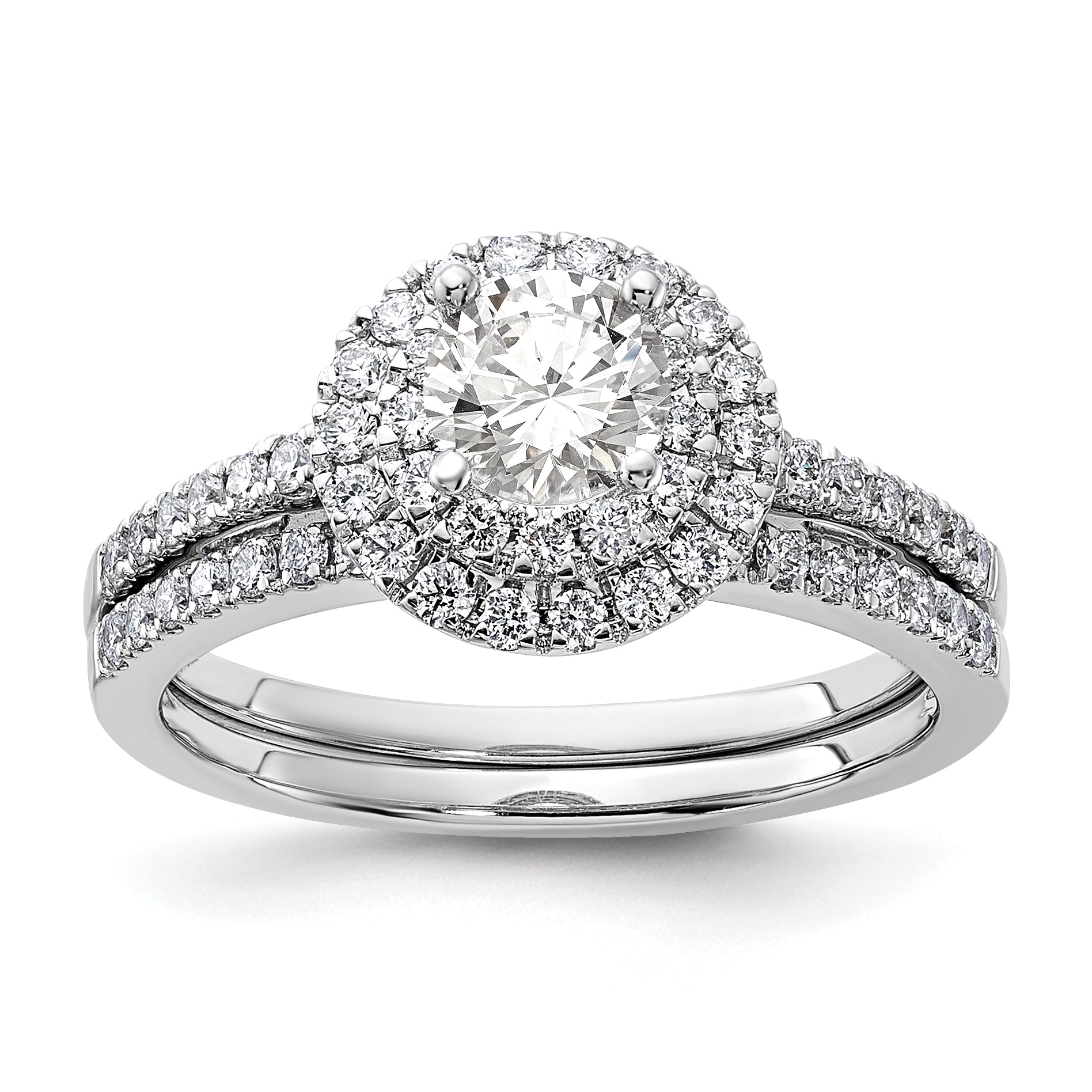 14k White Gold 7/8 Ct. Lab Grown Diamond VS/SI+ G+ Double Halo Engagement Ring