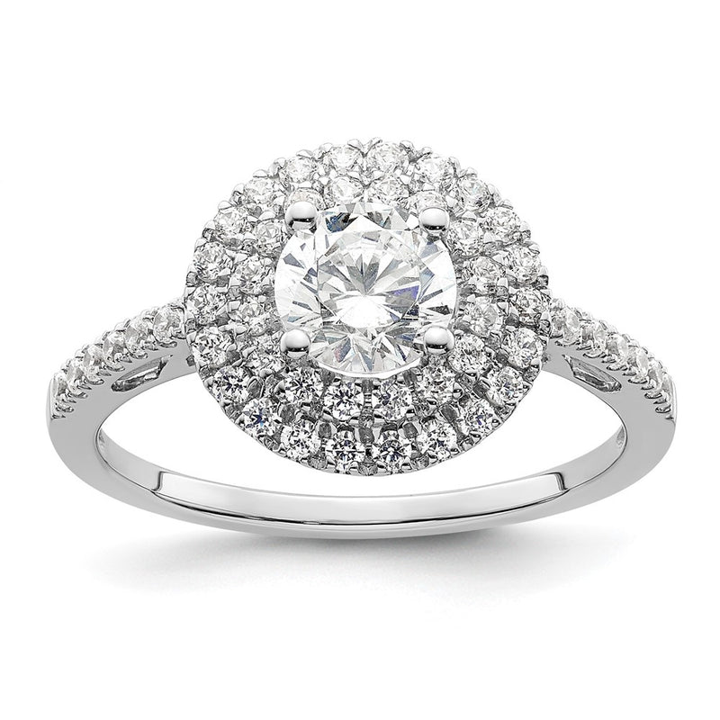 14KW Round Simulated Diamond Double Halo Engagement Ring