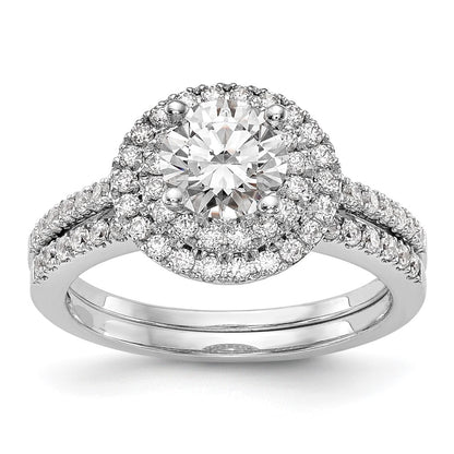 14KW Round Simulated Diamond Double Halo Engagement Ring