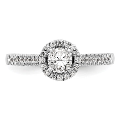 14K White Gold Round Simulated Diamond Halo Engagement Ring