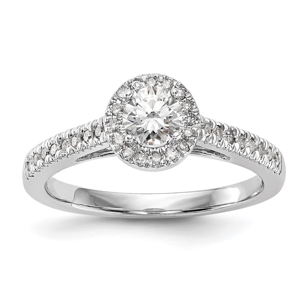 14K White Gold Round Simulated Diamond Halo Engagement Ring