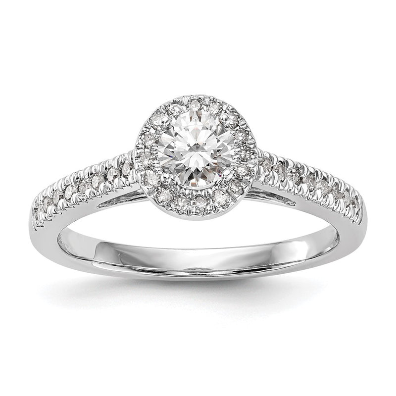 14K White Gold Round Simulated Diamond Halo Engagement Ring