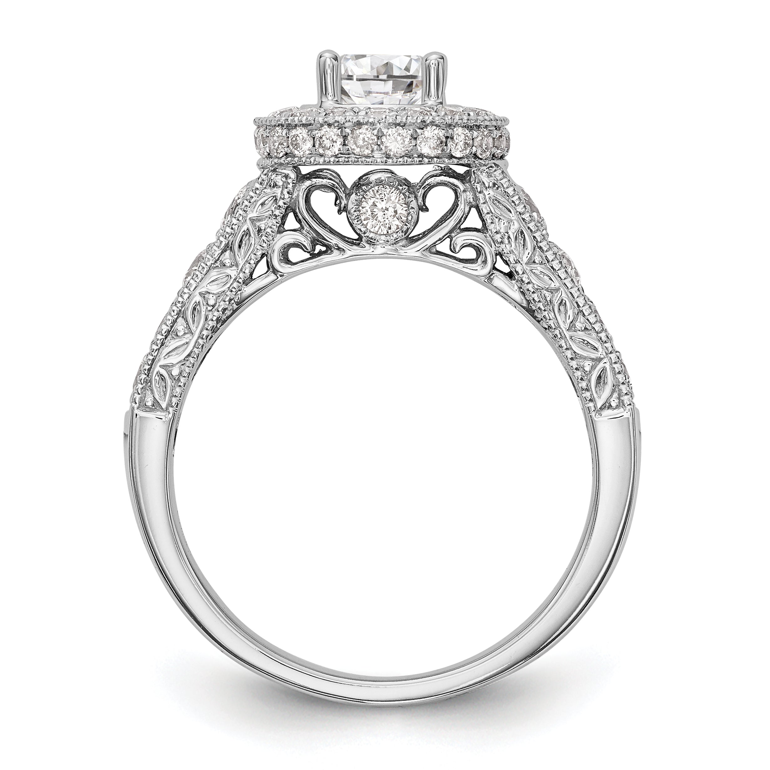 14K White Gold Round Simulated Diamond Halo Engagement Ring