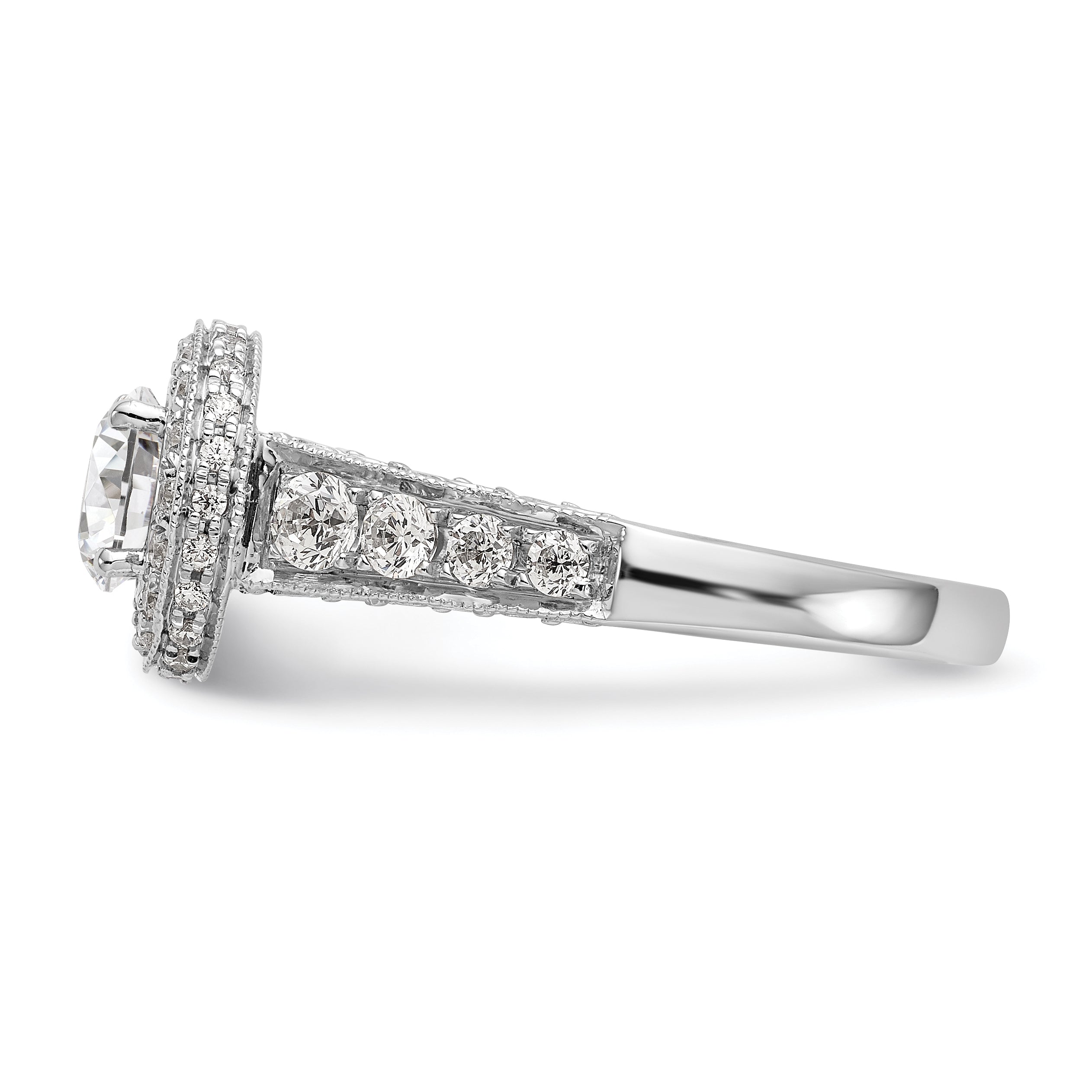 14K White Gold Round Simulated Diamond Halo Engagement Ring