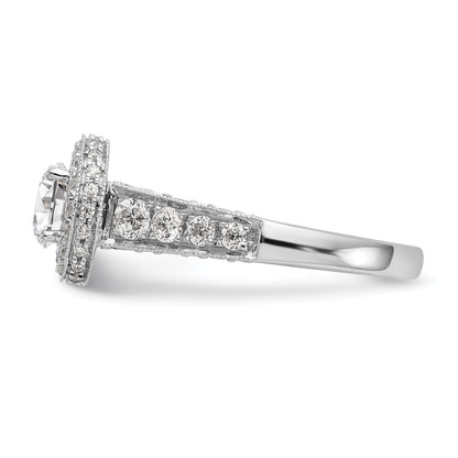 14K White Gold Round Simulated Diamond Halo Engagement Ring