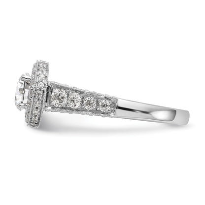 14K White Gold Round Simulated Diamond Halo Engagement Ring