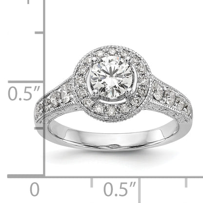 14K White Gold Round Simulated Diamond Halo Engagement Ring