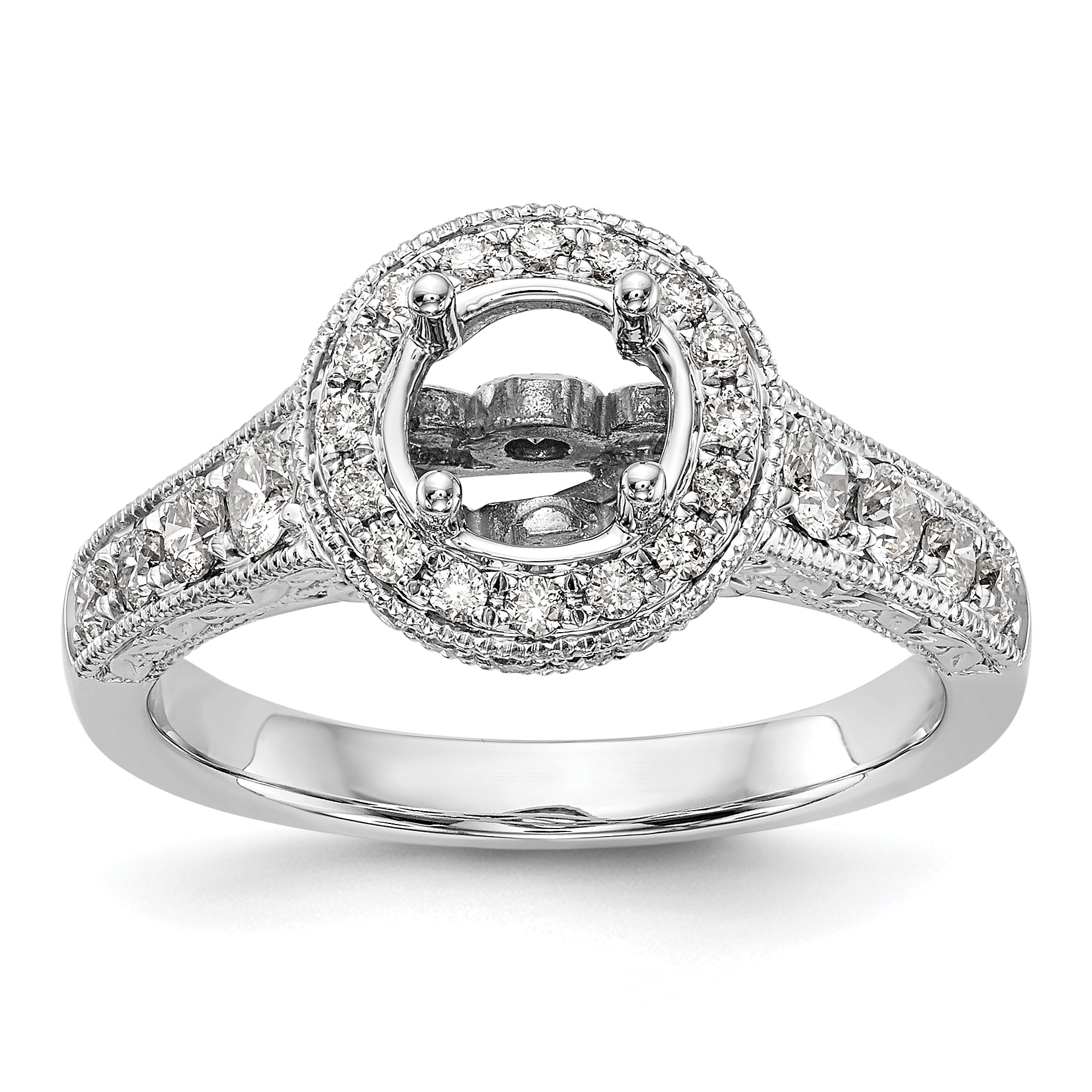 14K White Gold Round Simulated Diamond Halo Engagement Ring