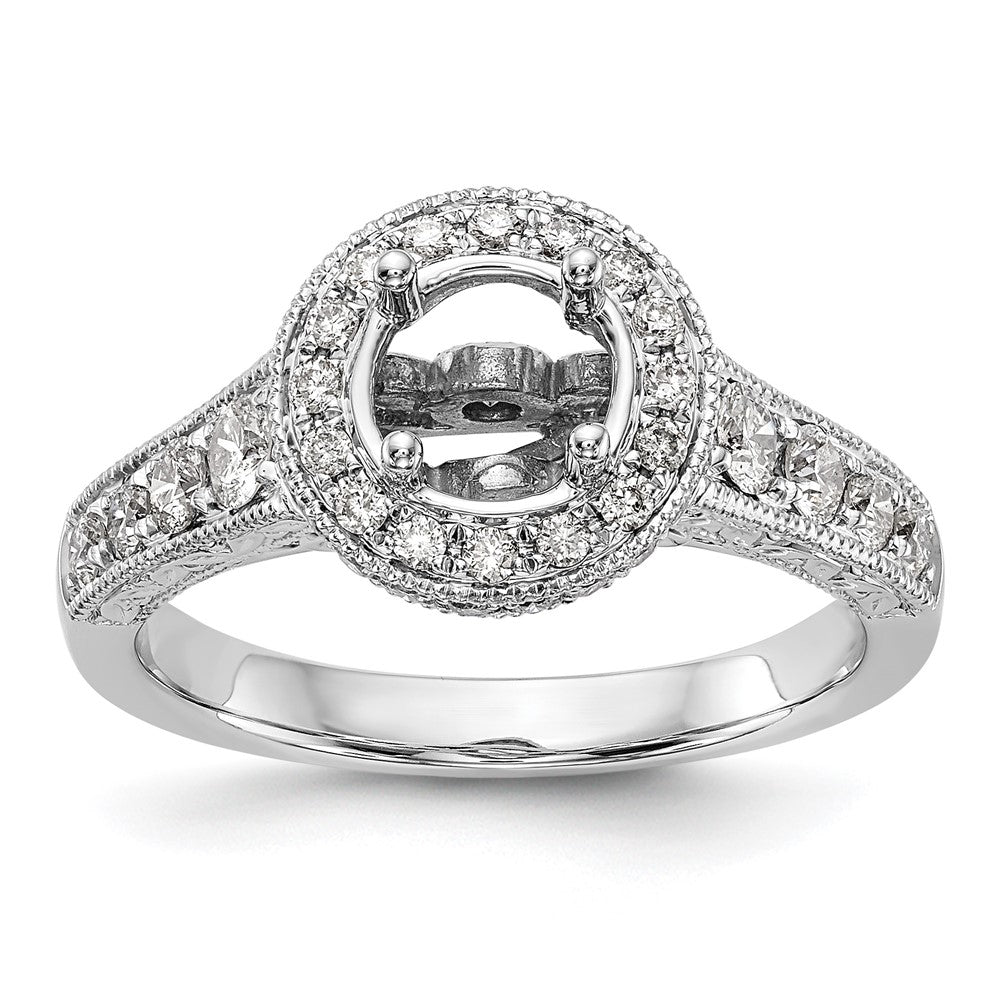 14K White Gold Round Simulated Diamond Halo Engagement Ring