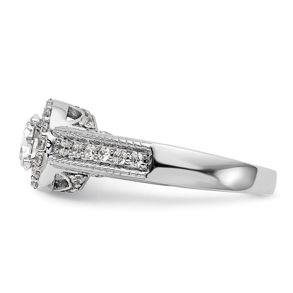 14K White Gold Round Simulated Diamond Halo Engagement Ring