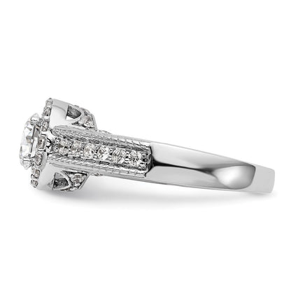 14K White Gold Round Simulated Diamond Halo Engagement Ring