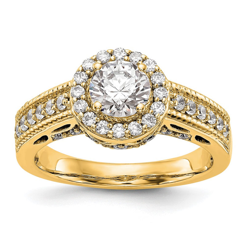 14K Round Simulated Diamond Halo Engagement Ring