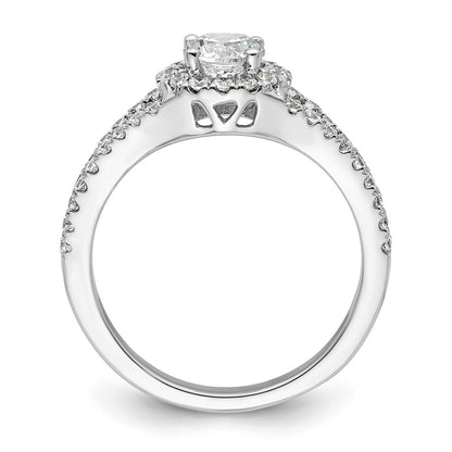 14K White Gold Round Simulated Diamond Halo Engagement Ring