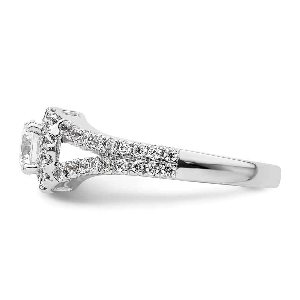 14K White Gold Round Simulated Diamond Halo Engagement Ring
