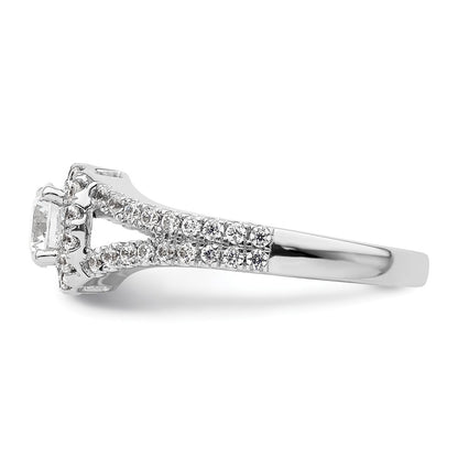 14K White Gold Round Simulated Diamond Halo Engagement Ring