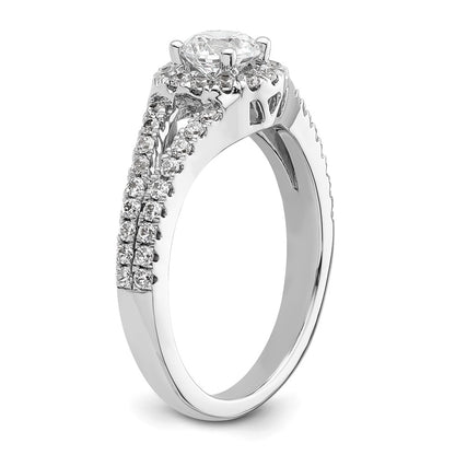 14K White Gold Round Simulated Diamond Halo Engagement Ring