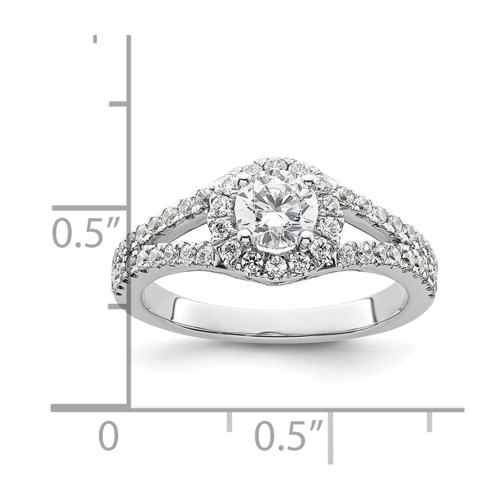 14K White Gold Round Simulated Diamond Halo Engagement Ring