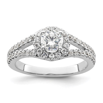 14K White Gold Round Simulated Diamond Halo Engagement Ring