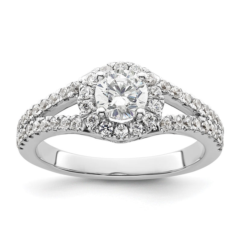 14K White Gold Round Simulated Diamond Halo Engagement Ring