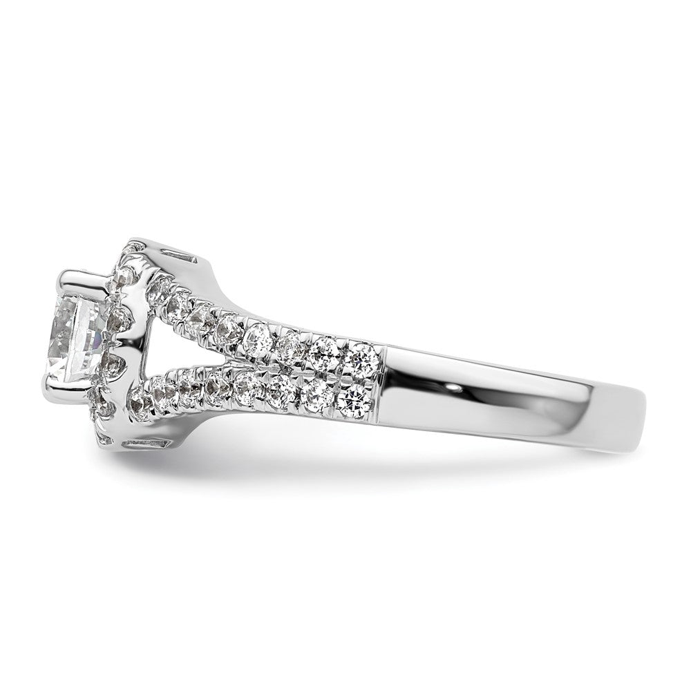 14K White Gold Round Simulated Diamond Halo Engagement Ring